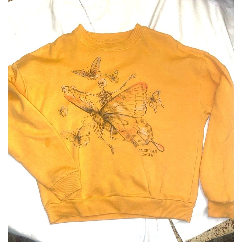 American Eagle Skeleton Butterfly Graphic Crewneck Cropped Sweatshirt XS